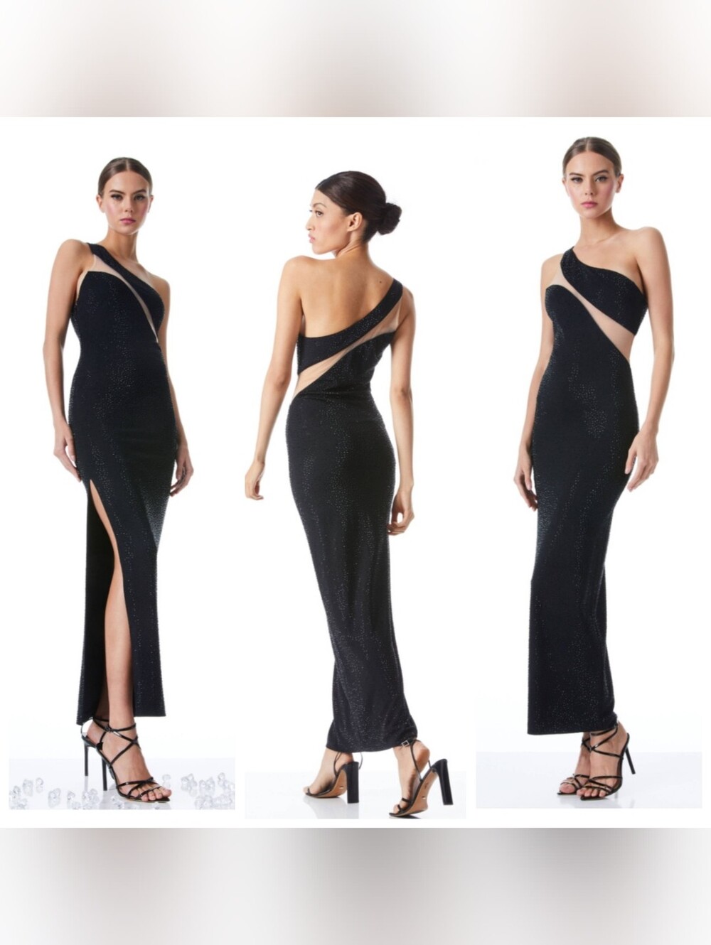 Alice + Olivia Mercedes Embellished One Shoulder long Dress Size 6 $595 - Picture 3 of 13